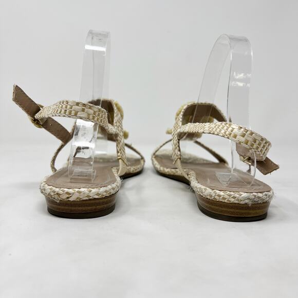 [Charter Club] Tan Cream Zooey Woven Raffia T-Strap Floral Slingback Sandals 8 - Picture 4 of 12